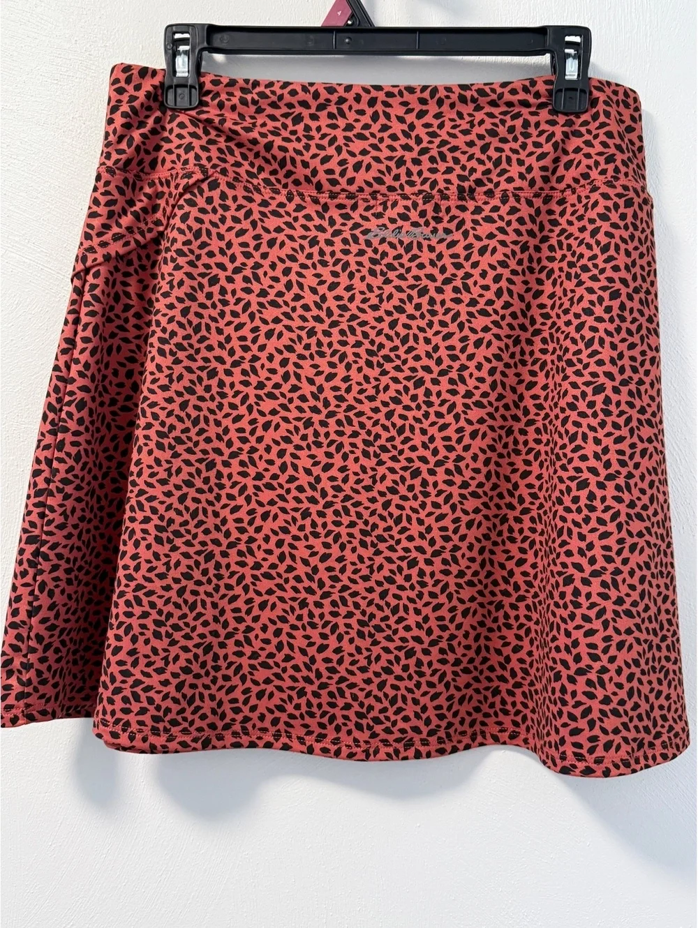 NWOT Eddie Bauer Skirt Womens L Brown Black Print Ruffle Front Swing High Rise